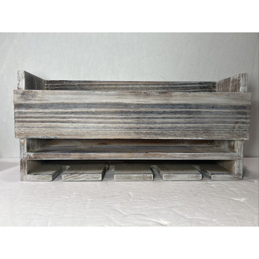 Rustic Gray Wall Mounted Wooden Wine Rack Shelf Holds 4 Bottles 4 Glasses